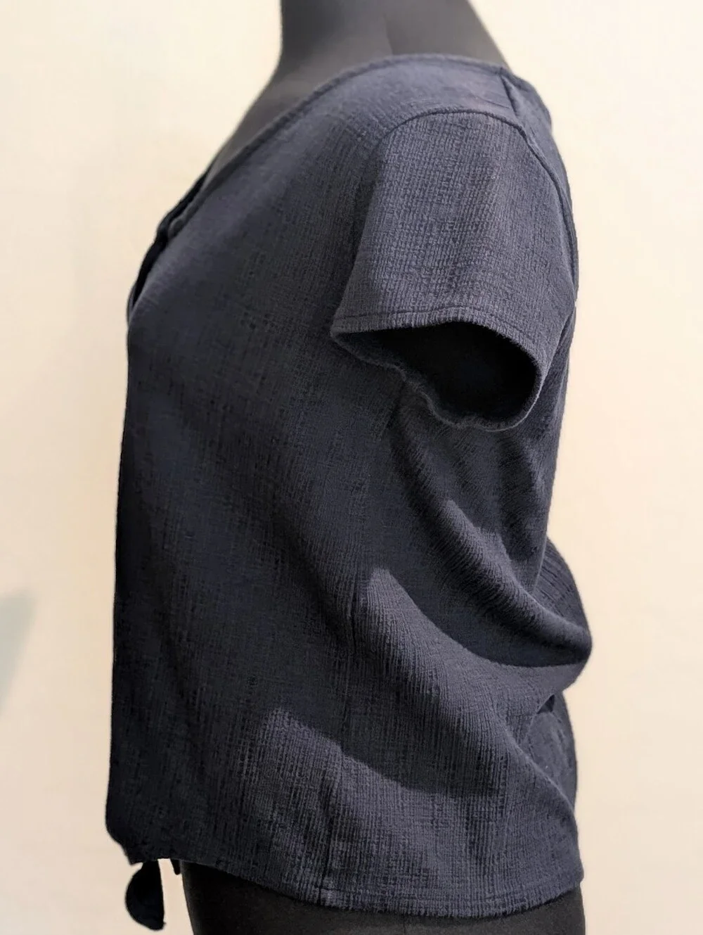 J. Crew Navy Blue Cotton Blend Button Down Tie Front Top Size S
